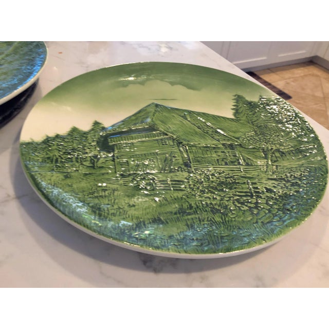 Mid 20th Century Vintage Green Cabin Embossed Scene by Zell Am Harmersbac, Decorative Plate For Sale - Image 5 of 5