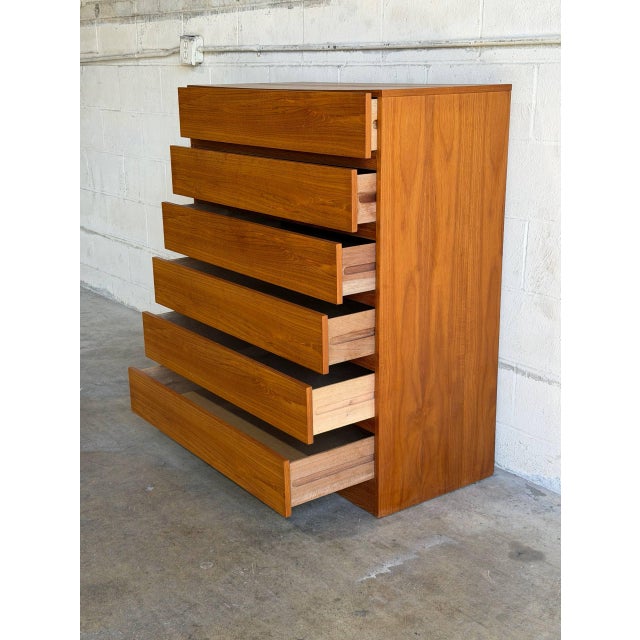 Wood In Style of Arne Wahl Iversen Teak 6 Drawer Tall Highboy Dresser Denmark Mid-Century Modern 1960s For Sale - Image 7 of 10