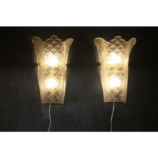 Molded Clear Frosted Murano Glass Wall Lights, 2000s, Set of 2 For Sale - Image 15 of 17
