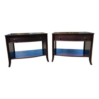 Pair of Barbara Barry for McGuire Caned Bedside Tables in Dark Tobacco For Sale