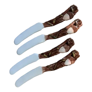 Set of 4 Vintage Ceramic Acorn/Twig Canape Knives