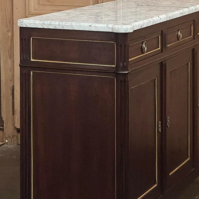 French Louis XVI Carrara Marble Top Mahogany Buffet in the Maison Jansen Style, Mid-Century For Sale - Image 10 of 18