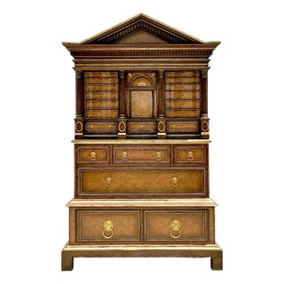 Vintage Maitland Smith Neoclassical Pediment Tall Chest of Drawers For Sale