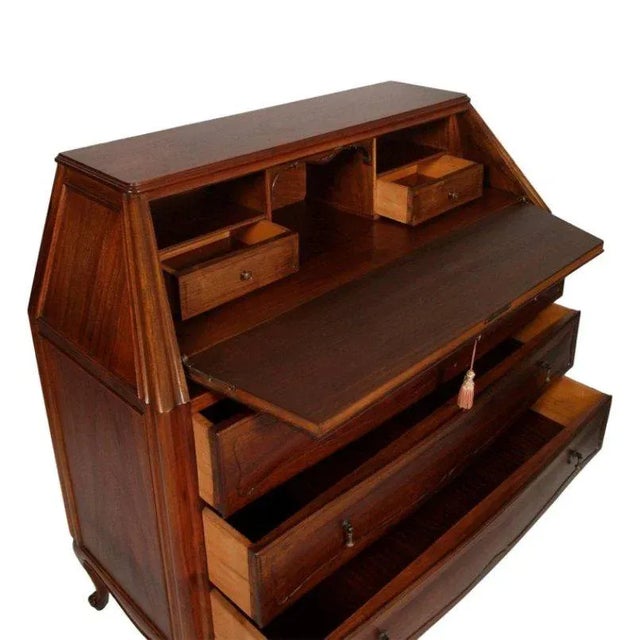 Mid-Century Modern Italian Carved Walnut Secretaire, 1940s For Sale - Image 3 of 9