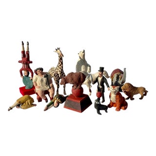 Vintage D. De La Ronde Carnival Set 13 Hand-Painted Figures Wood Cage Wagons For Sale