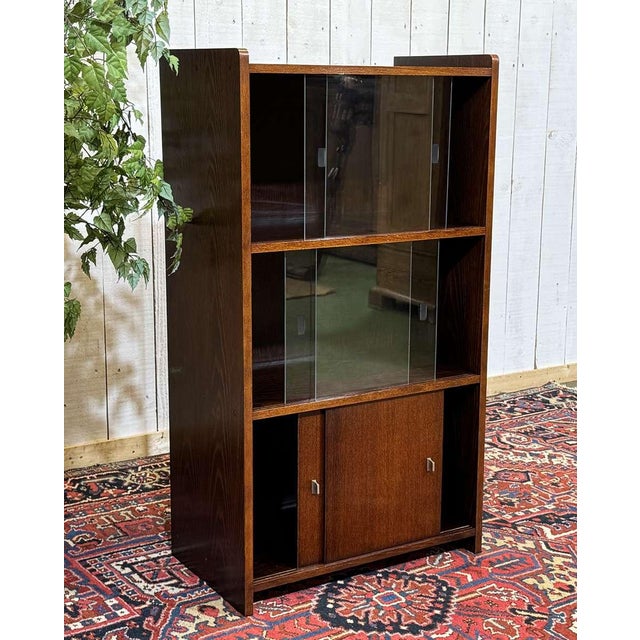 English Oak Bookcase with Sliding Doors, 1960s For Sale - Image 3 of 14