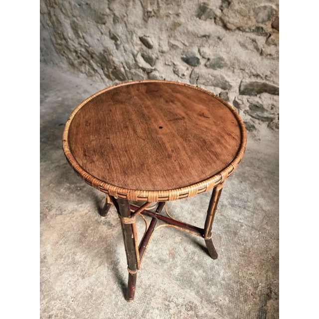 Mid-Century Round Bamboo and Wood Side Table, 1960s For Sale - Image 10 of 11