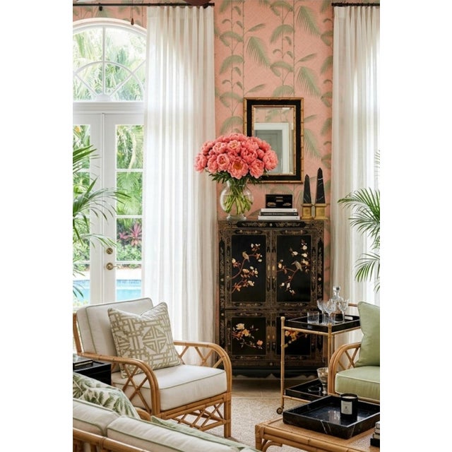 Vintage Chinoiserie Black Lacquered Large 4 Door Soapstone Decorative Storage Cabinet For Sale - Image 18 of 18