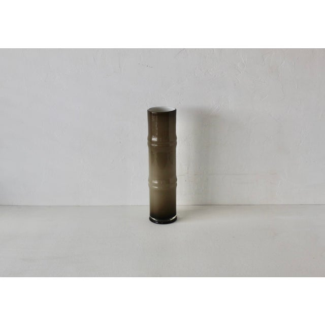 Mid-Century Modern Scandinavian Style Handcrafted Modern Faux Bamboo Gray Glass Vase For Sale - Image 3 of 14