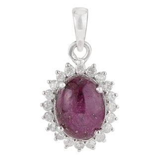 Oval Star 7.71 Ct Ruby Solitaire Pendant With Diamond Halo in Center For Sale