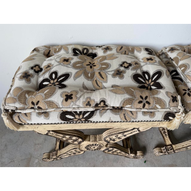 1970s Vintage Maison Jansen Neoclassical-Style Carved Wood Ottomans – Pair For Sale - Image 5 of 11