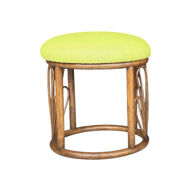 1960s Bamboo Ottomans With Lemon Upholstery- A Pair For Sale In Los Angeles - Image 6 of 12