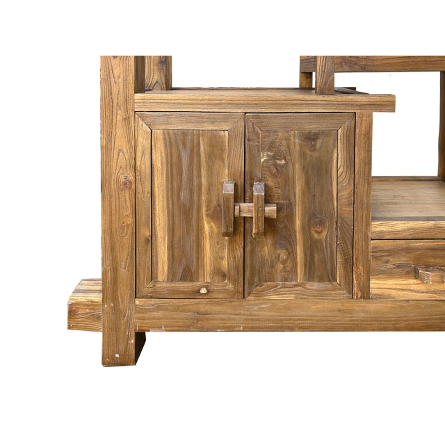 1980s Rustic Thick Bold Wood Multi-Shelves Display Cabinet Bookcase Room Divider For Sale - Image 18 of 18