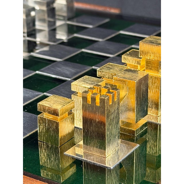 Custom Metal Chess Set with Glass Board and Storage Box in the style of Hermès, 1980s, Set of 33 For Sale - Image 13 of 17