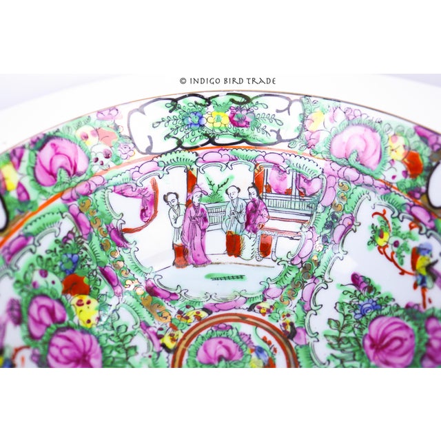 Vintage Chinese Rose Medallion Famille Rose Enameled Porcelain Bowl For Sale - Image 4 of 9