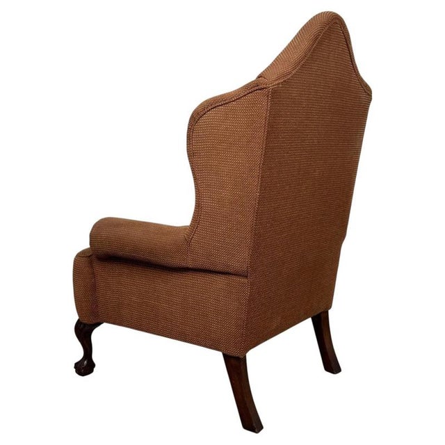 Brown 20th Century English Beech Wingback Armchair with Ball-and-Claw Feet For Sale - Image 8 of 13