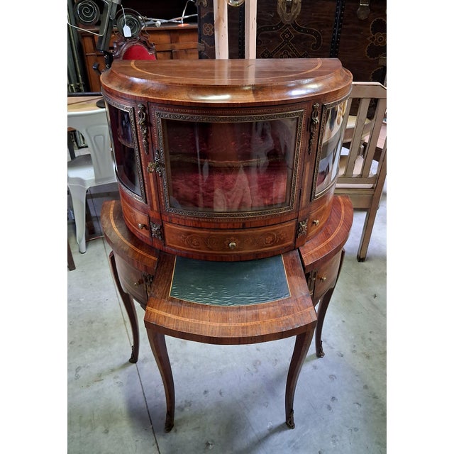 Brown Louis XV Marquetry Desk and Display Cabinet, 1890s For Sale - Image 8 of 10