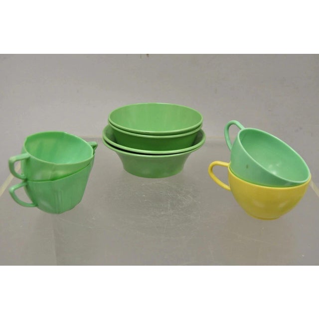 Plastic Vintage Art Deco Green & Yellow Bonny Ware Safetyware Bowl Set - 8 Pc Set For Sale - Image 7 of 7