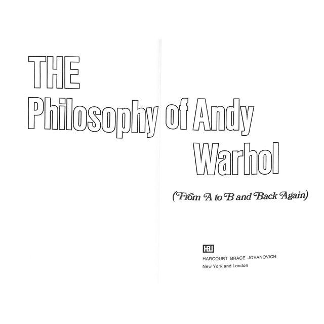 WARHOL, Andy (SIGNED AW) [241] pp. Harcourt Brace Jovanovich 1975 First Edition 8 5/8" x 5 7/8" The Philosophy of Andy...