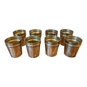 Mid 20th Century Set/8 Silverplated Shot/Aperitif Glasses W/ Ribbon & Reed Detail