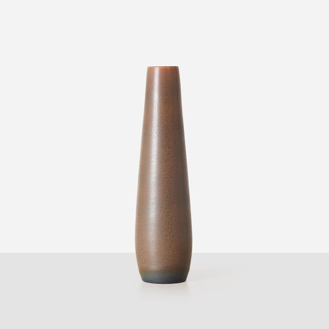 Tall Vase by Carl Harry Stalhane for Rörstrand Sweden, c1960s Tall ceramic vase in deeps browns for Rörstrand, the...