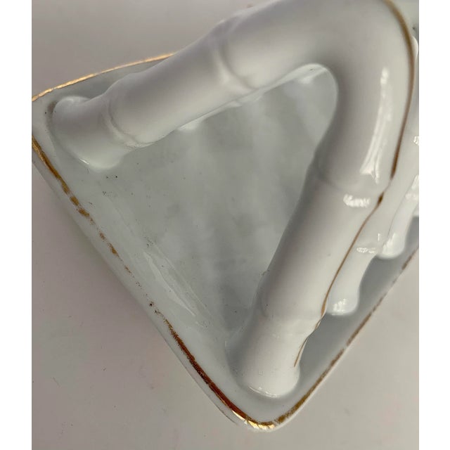White Antique Ceramic Faux Bamboo 4 Slot Toast Rack/Letter or Napkin Holder With Gold Accents For Sale - Image 8 of 11
