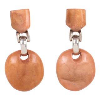 Dominique Denaive Orange Resin and Metal Dangle Clip Earrings For Sale
