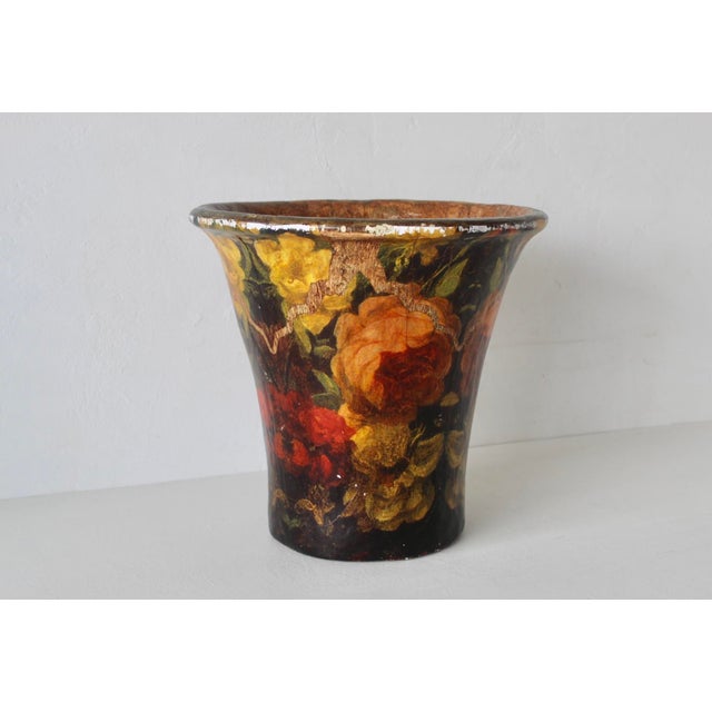 Pulvermacher Style Art Nouveau Paper Mache Floral Decoupage Cachepot Wastebasket Vintage For Sale - Image 14 of 14