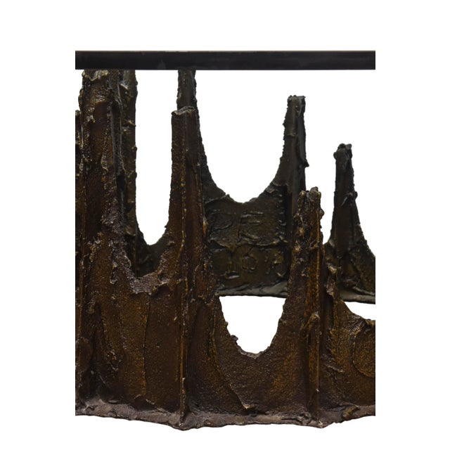 1970s Vintage Paul Evans Signed and Dated Bronze and Glass Stalgamite Cocktail Table For Sale - Image 5 of 11