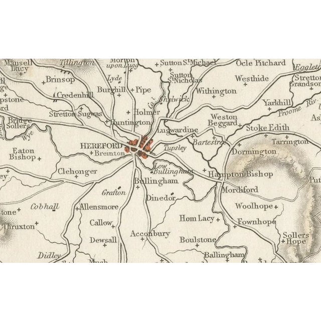 Mid 19th Century Map of Herefordshire 1844 Hereford Leominster Ross-on-Wye Kington Bromyard For Sale - Image 5 of 10