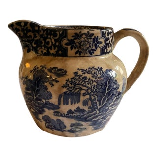 1920s Vintage J & G Meakin “ Ming” Blue & White Chinoiserie Ironstone Pitcher 4” Height 5” Width Including Spout and Handle For Sale