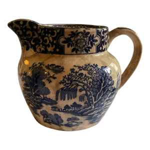 1920s Vintage J & G Meakin “ Ming” Blue & White Chinoiserie Ironstone Pitcher 4” Height 5” Width Including Spout and Handle