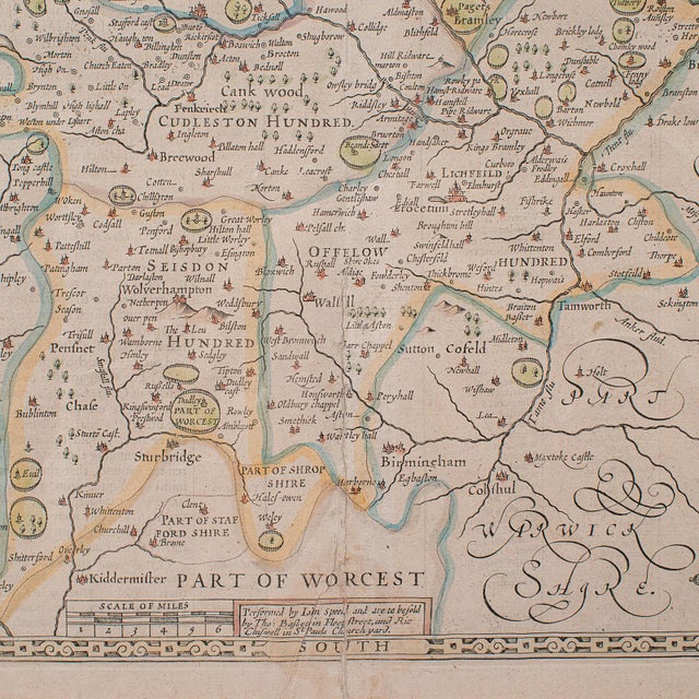 Antique Stafford County Map, English, Atlas Engraving, 17th Century, Cartography For Sale - Image 11 of 12