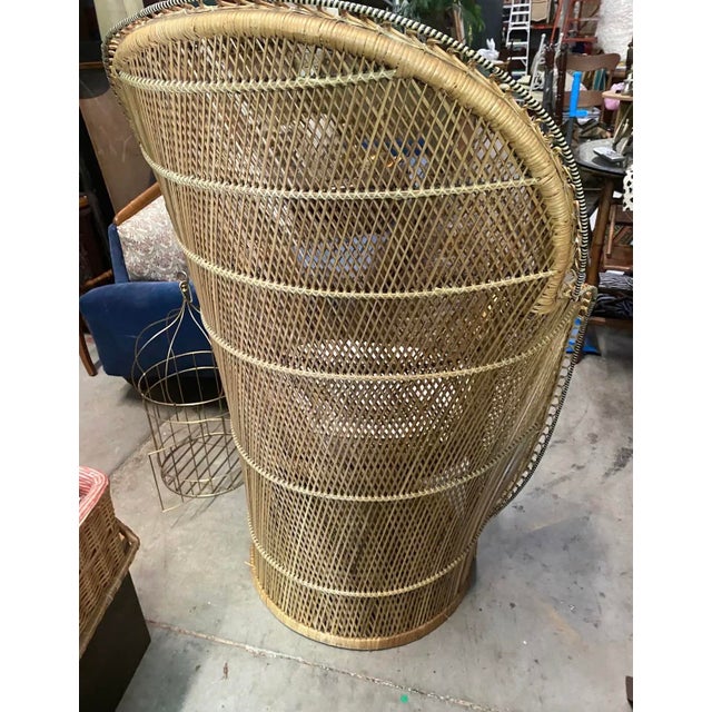 Petite Vintage Wicker Peacock Chair and Cushion For Sale - Image 11 of 12