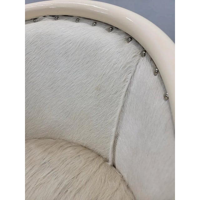 Cream Vintage Italian Cream Lacquer Barrel Back Occasional Chair Tonon Style Newly Reupholstered in Cowhide For Sale - Image 8 of 8