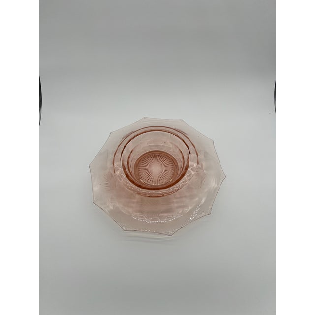 Shabby Chic Antique Cambridge Pink Decagon 10 Sided Rolled Edge 14” Centerpiece Bowl For Sale - Image 3 of 9