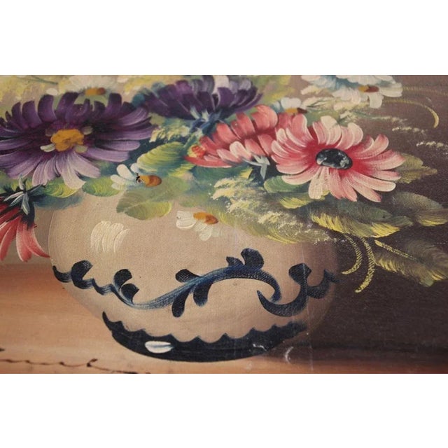 Antique French Oil Painting of Flowers in a Vase For Sale - Image 12 of 13
