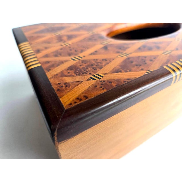 Vintage Marquetry Burled Wood Tissue Box Holder For Sale In Miami - Image 6 of 12
