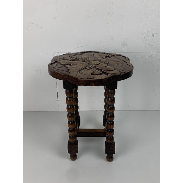 Mid-Century French Carved Oak Side Table with Lotus Motif, 1950s For Sale - Image 4 of 18