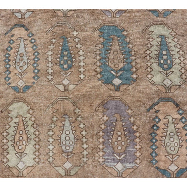 Tan Vintage Turkish Tulu Rug With Large Scale Paisley Design in Tans, Brown and Blue 3'5"x6'1" For Sale - Image 8 of 10