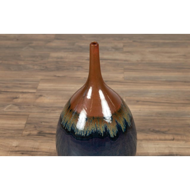 Vintage Northern Thai Chiang Mai Blue and Brown Vase from the Prem Collection For Sale - Image 10 of 13