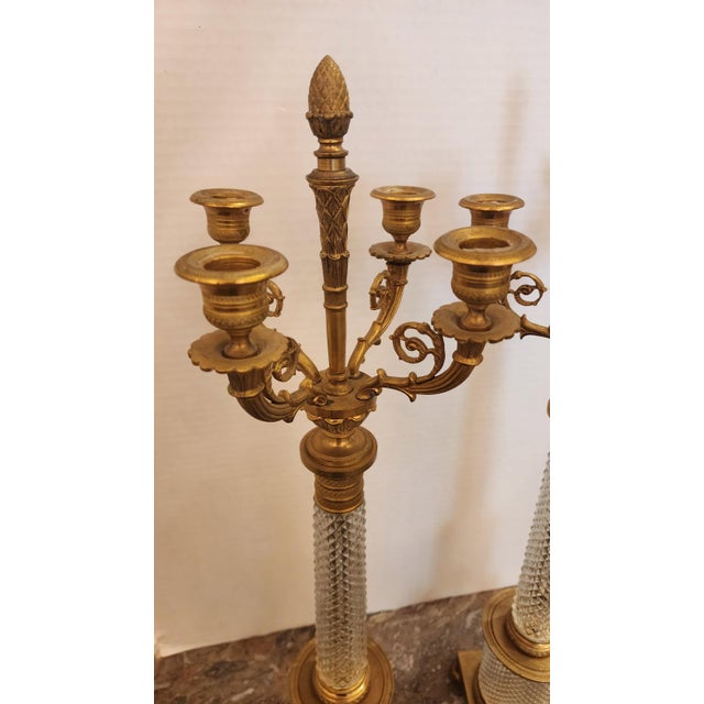 Early 20th Century Pair of Early 20th Century Empire Style Bronze and Crystal Candelabra For Sale - Image 5 of 9