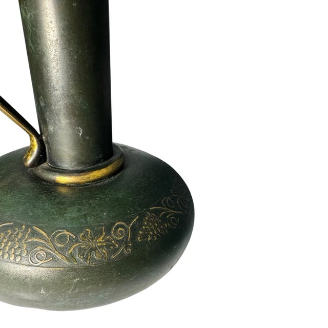 Vintage Israeli Brass Bud Vase Ewer Grapevine Engraved Patina Israel For Sale - Image 9 of 14