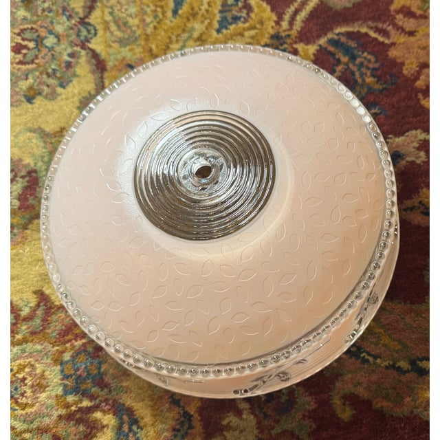 Glass Vintage Frosted Glass Ceiling Light Shade With Applied Vine Motif – Beaded Rim Flush Mount, 10.3” For Sale - Image 7 of 11