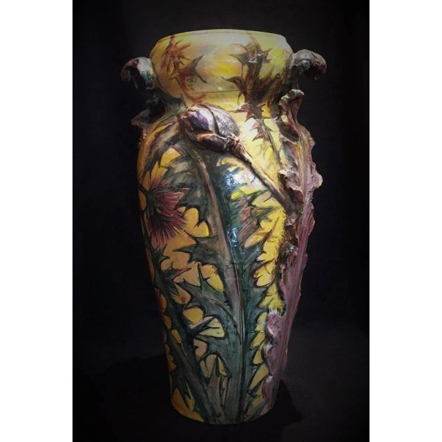 French Art Nouveau Majolica Vase With Thistles and Lizards, Circa 1900 For Sale In New York - Image 6 of 7