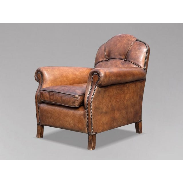 Vintage French Leather Club Chairs, 1960, Set of 2 For Sale - Image 4 of 8