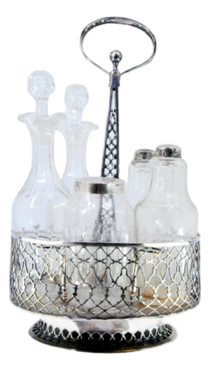 Cruet with Silver Structure and Grid in Cut Glass