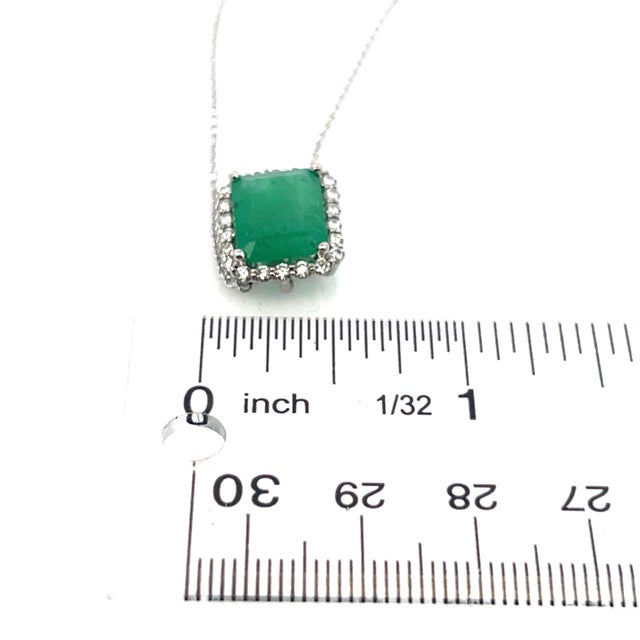 Natural Emerald Diamond Necklace 18" 14k White Gold 2.64 TCW Certified For Sale - Image 11 of 12