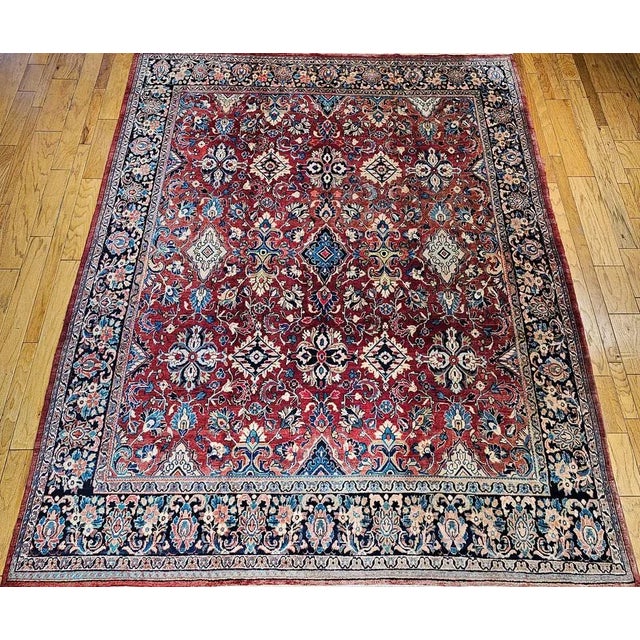 Vintage Persian Mahal Sultanabad Rug, Hand-Knotted Wool, Geometric Pattern, Red & Blue, 9x13 For Sale - Image 4 of 11