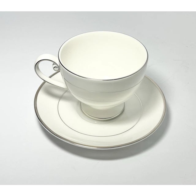 Contemporary Mikasa “Cameo Platinum” Set of 7 Bone China Teacups & Saucers - 14pcs For Sale - Image 3 of 7